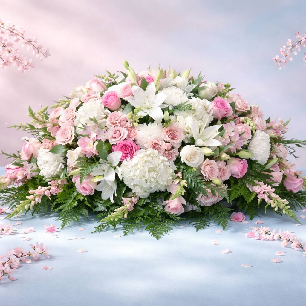 Lush green flowering bush arrangement with pink blooms