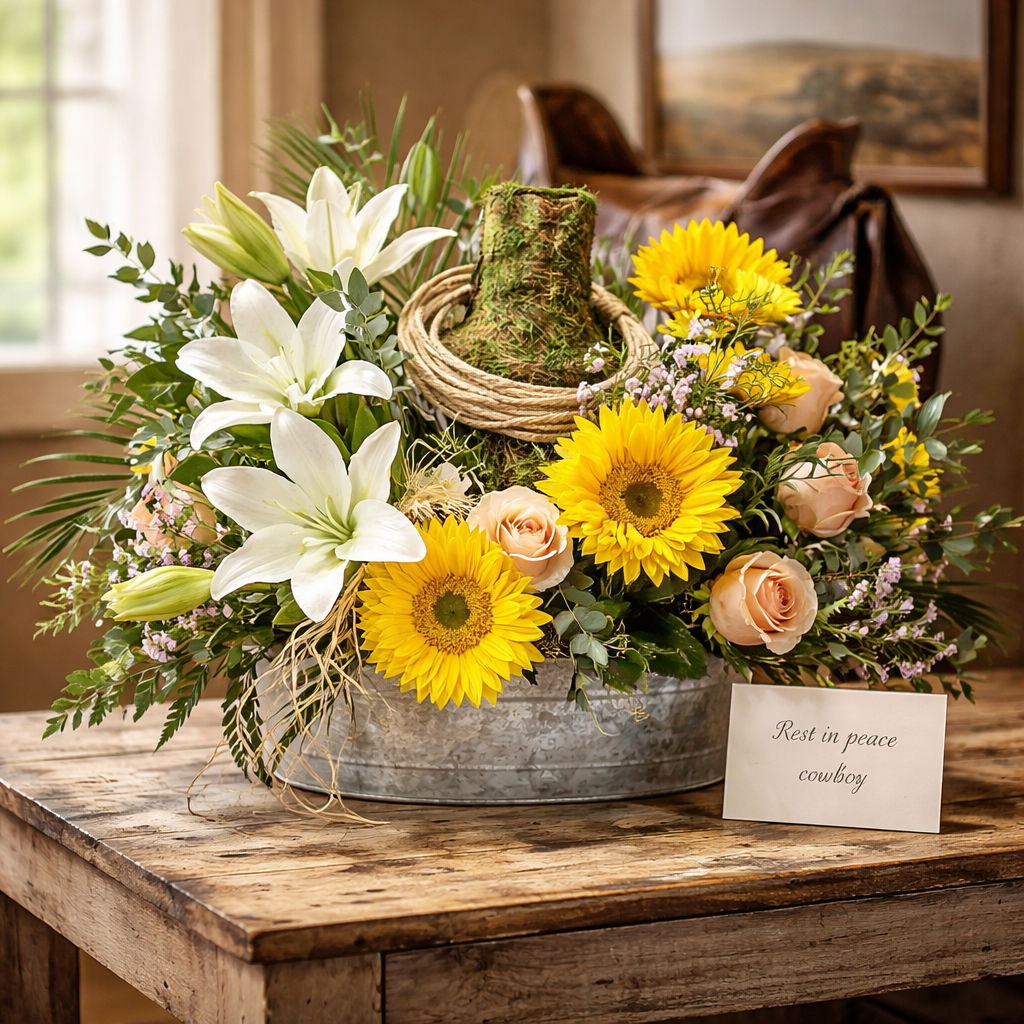 Western-themed floral arrangement