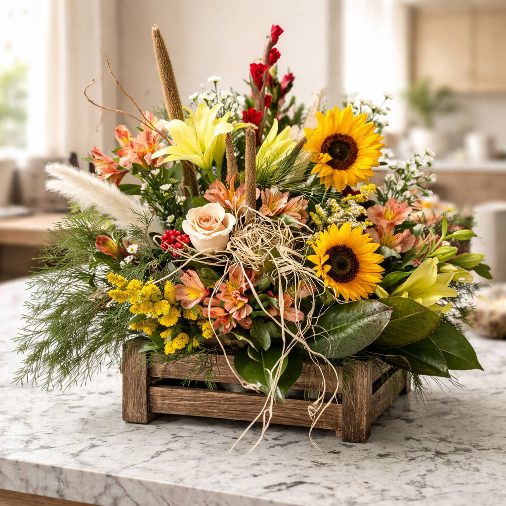 Rustic wood floral arrangement